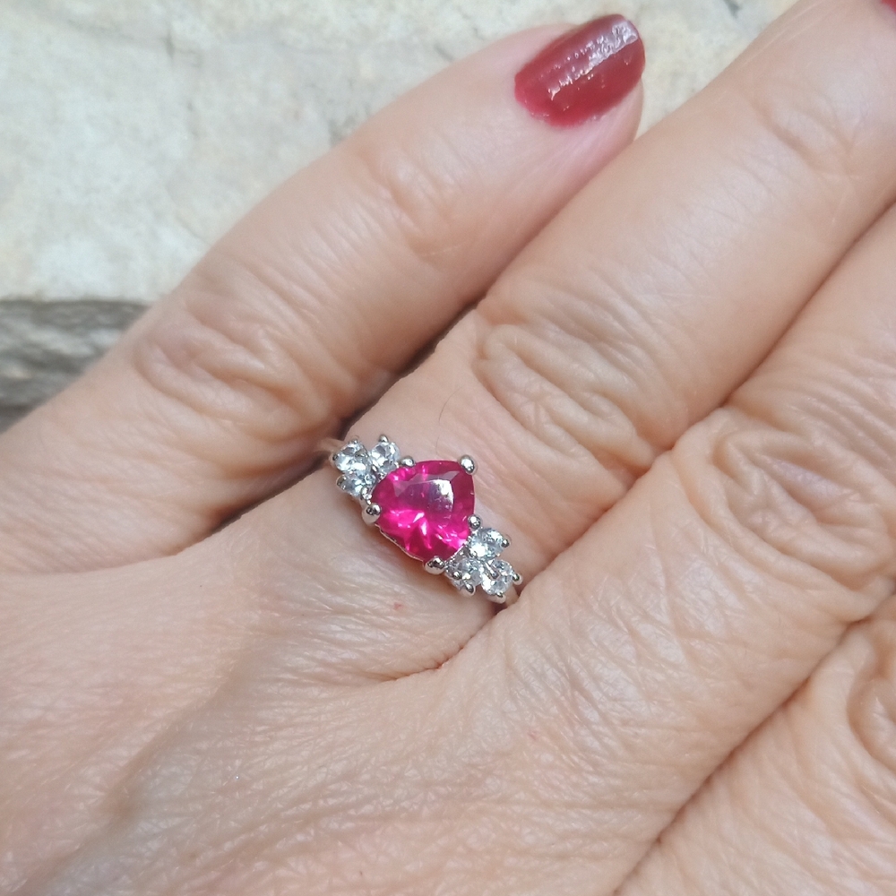 Ruby On White Gold Plated Ring CZ Diamond Crystal